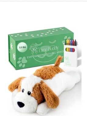 My Little Buddy Plush Dog Crayon Set - White & Brown